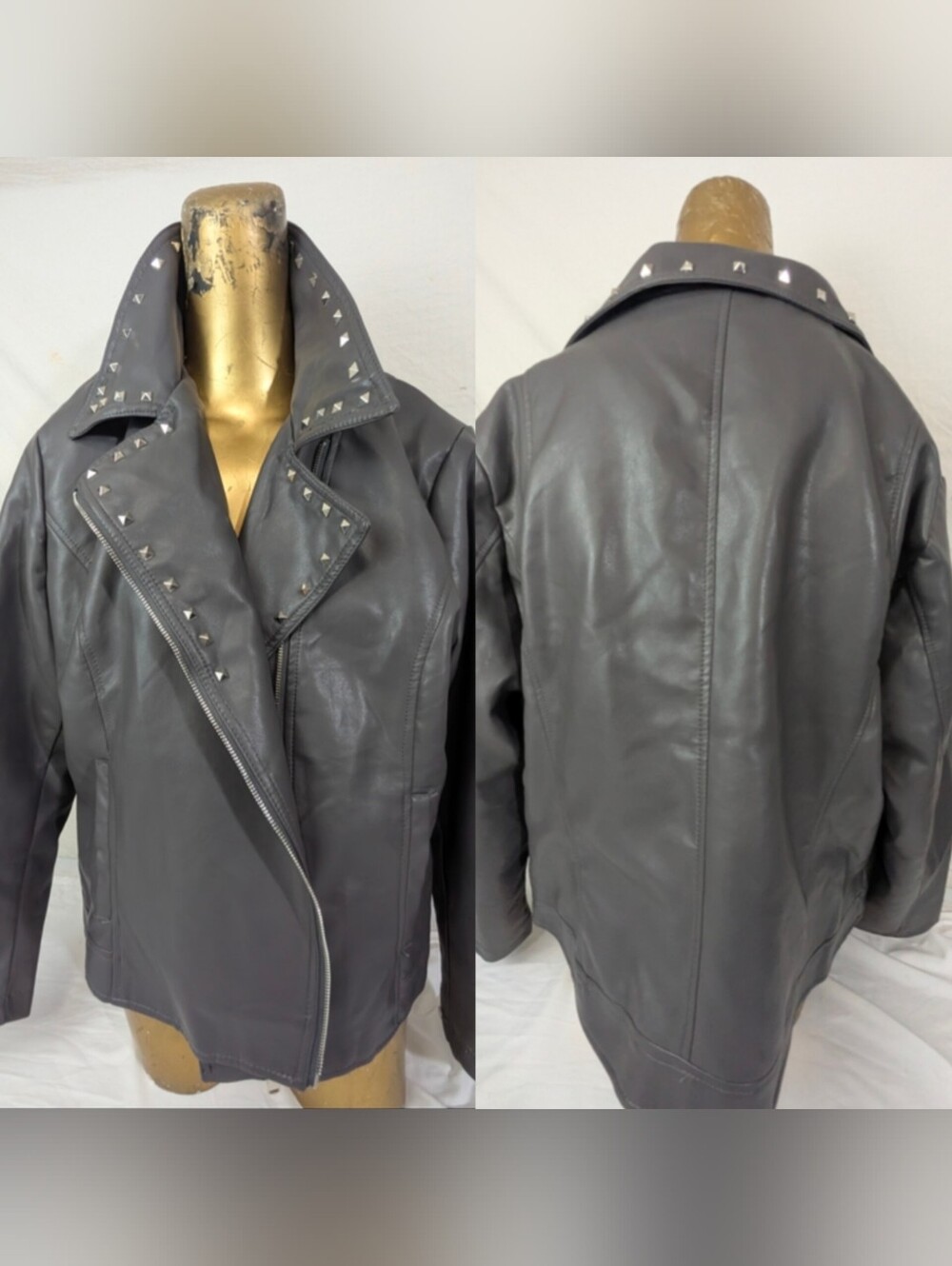 White Mark Studded Grey Faux Leather Moto Jacket Size 2X